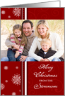 Merry Christmas Photo Card - Red and White Snowflakes card