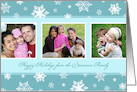 Happy Holidays Custom Name Photo Card - Teal White Snow card