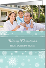 Merry Christmas New Home Photo Card - Teal White Snowflakes card