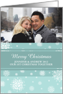 Couple’s First Christmas Together Photo Card - Teal White Snowflakes card