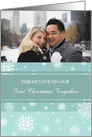 Our First Christmas Together Photo Card - Teal White Snowflakes card