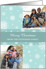 Merry Christmas Double Photo Card - Teal White Snowflakes card