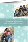 Season’s Greetings Double Photo Card - Teal White Snowflakes card