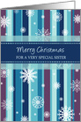 Merry Christmas Sister Card - Stripes and Snowflakes card