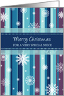 Merry Christmas Niece Card - Stripes and Snowflakes card