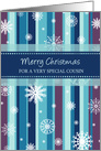 Merry Christmas Cousin Card - Stripes and Snowflakes card