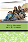 Merry Christmas We’ve Moved Photo Card - Green Damask card