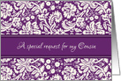 Cousin Bridesmaid Invitation - Purple Damask card