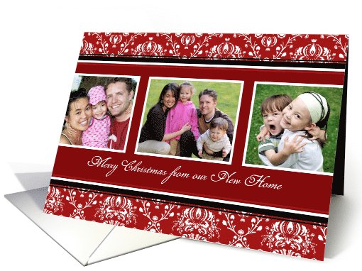 Merry Christmas New Home Photo Card - Red Damask card (1003375)
