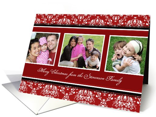 Merry Christmas Photo Card - Red Damask card (1003703)