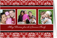 Merry Christmas Photo Card - Red Damask card