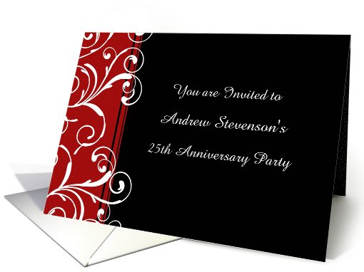 Custom Employee Anniversary Party Invitations - Red Black Swirls card