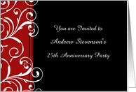 Custom Employee Anniversary Party Invitations - Red Black Swirls card