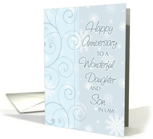 Happy Anniversary Daughter & Son in Law - Blue Snowflakes card