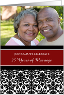 25th Anniversary Party Invitation Photo Card - Red Black Damask card