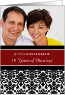10th Anniversary Party Invitation Photo Card - Red Black Damask card