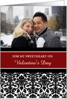 Sweetheart Happy Valentine’s Day Photo Card - Red Black Damask card