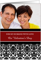 Husband Happy Valentine’s Day Photo Card - Red Black Damask card
