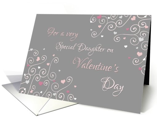 Happy Valentine's Day Daughter - Pink Gray Swirls & Hearts card