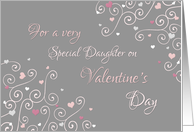 Happy Valentine’s Day Daughter - Pink Gray Swirls & Hearts card