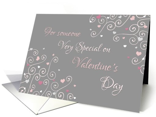 Happy Valentine's Day Girlfriend - Pink Gray Swirls & Hearts card