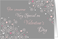 Happy Valentine’s Day Girlfriend - Pink Gray Swirls & Hearts card