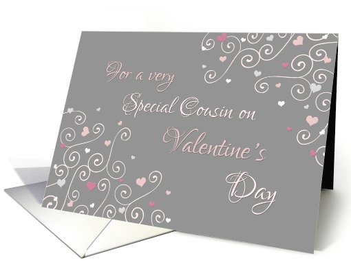 Happy Valentine's Day Cousin - Pink Gray Swirls & Hearts card