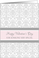 Happy Valentine’s Day for Girlfriend - Pink Gray Damask card