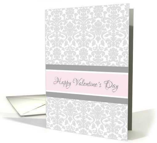 Happy Valentine's Day Romantic - Pink Gray Damask card (1016309)