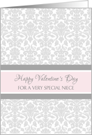 Happy Valentine’s Day for Niece - Pink Gray Damask card