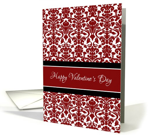 Happy Valentine's Day Romantic - Red White Black Damask card (1016639)