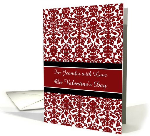 Happy Valentine's Day Custom Name - Red White Black Damask card