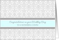 Congratulations Bride & Groom Wedding Day - Blue Gray Damask card