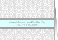 Congratulations Friend Wedding Day - Blue Gray Damask card