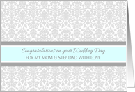 Wedding Day Congratulations Mom & Step Dad - Gray Blue Damask card