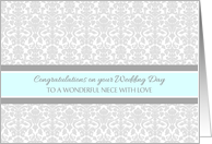 Wedding Day Congratulations Niece - Gray Blue Damask card