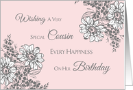 Cousin Happy Birthday Card - Pink Grey Floral card