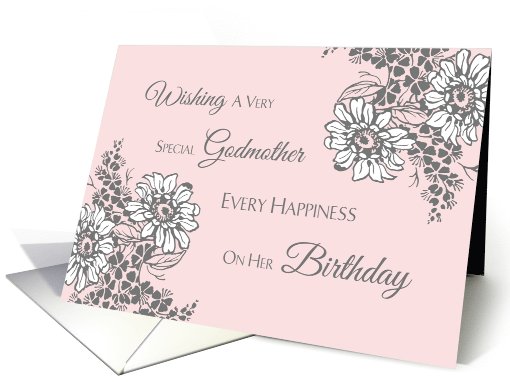 Godmother Happy Birthday Card - Pink Grey Floral card (1069433)