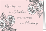 Grandma Happy Birthday Card - Pink Grey Floral card