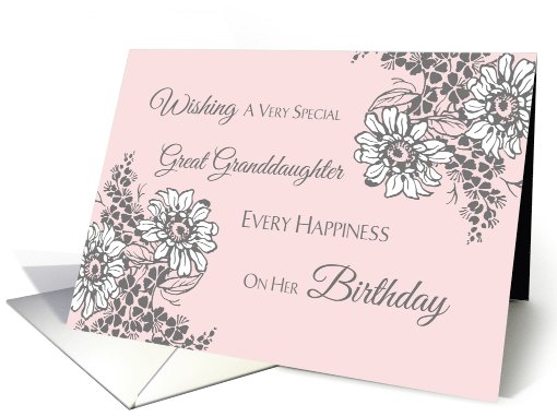 Great Granddaughter Happy Birthday Card - Pink Grey Floral card