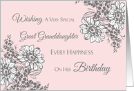 Great Granddaughter Happy Birthday Card - Pink Grey Floral card