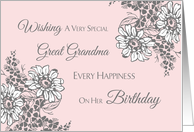 Great Grandma Happy Birthday Card - Pink Grey Floral card