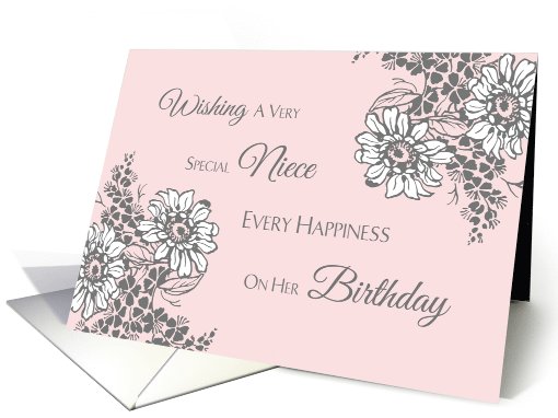 Niece Happy Birthday Card - Pink Grey Floral card (1069459)