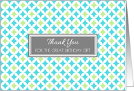 Birthday Gift Thank You Card - Aqua Lime Geometric Pattern card