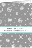 Happy Holidays Custom Name Card - Grey Blue Snowflakes card