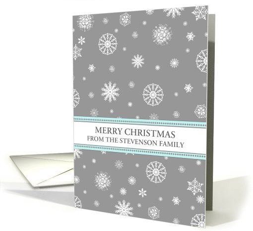 From our Home to Yours Custom Name Christmas Card - Grey Blue card