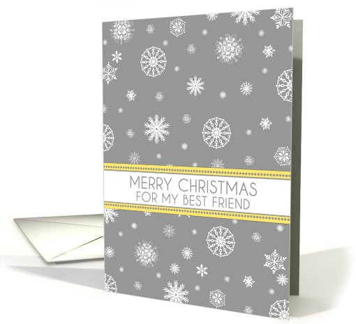Best Friend Merry Christmas Card - Yellow Grey Snowflakes card