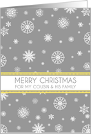 Cousin and his Family Merry Christmas Card - Yellow Grey Snow card