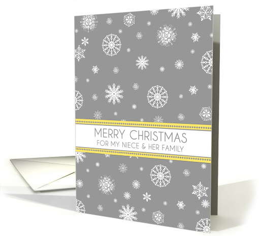 Niece & Family Merry Christmas Card - Yellow Grey Snow card (1136600)