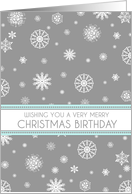 Merry Christmas Birthday Card - Aqua Grey Snowflakes card